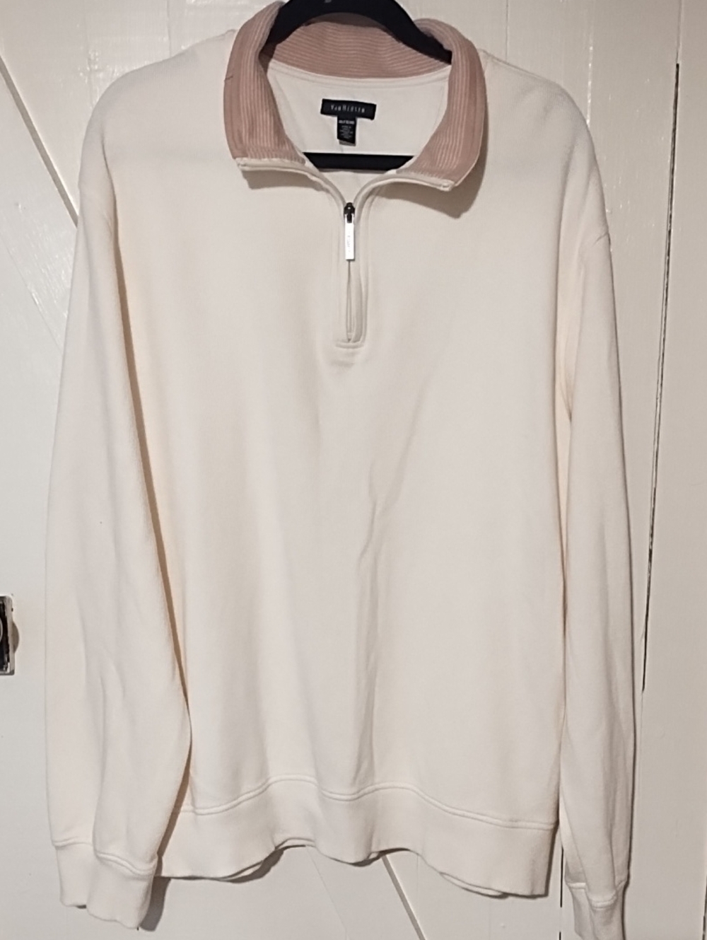 Van Heusen Cream Zip-Up Pullover with Light Beige  Collar XXL Great Condition